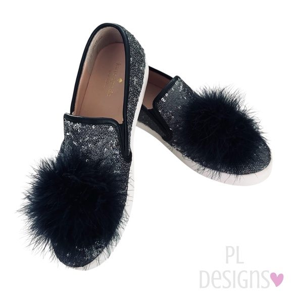 Kate Spade Latisa Slip on Sneaker Midnight Iridescent Messy Sequins Black Kappa - Picture 1 of 7